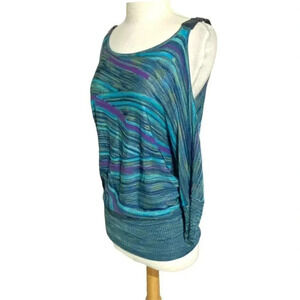 Vintage Cache women’s M blue + purple cold shoulder rayon top Y2K‎ Retro